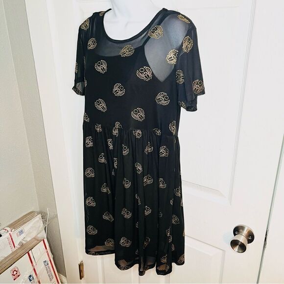 Black Friday Totally Buggin' Babydoll Dress Mesh Black Metallic Bug Print XS NWT - Picture 7 of 11